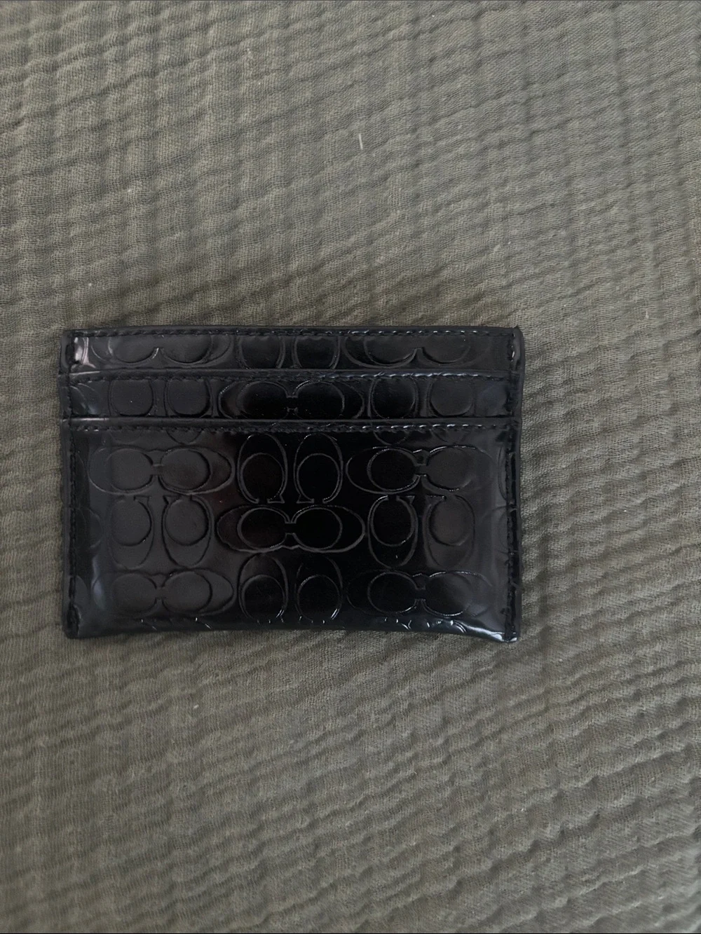 Coach Patent Leather Card Holder with Signature Pattern